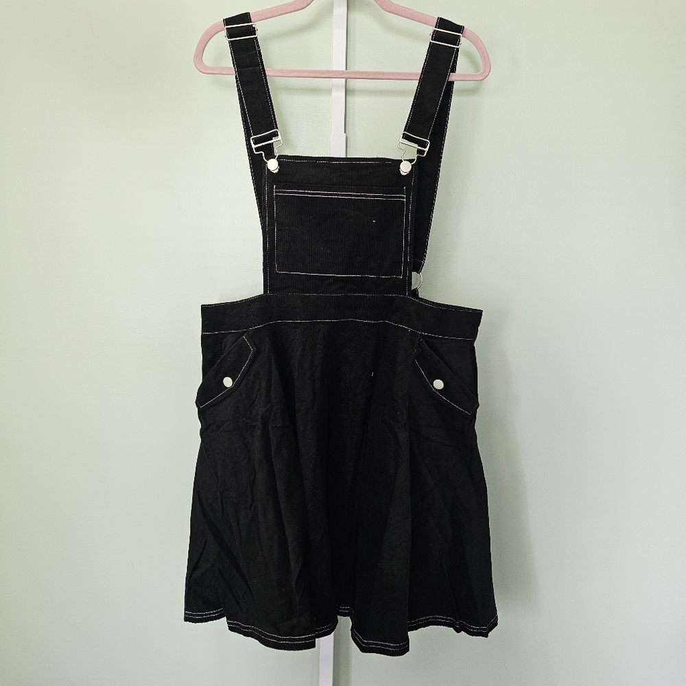 Unique Vintage 1960s Black Corduroy Brionne Pinafore Skirt 1X 16‎